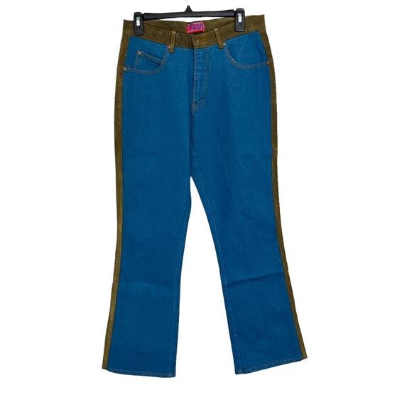 Nwt deadstock vintage flare cream brand denim and suede jeans